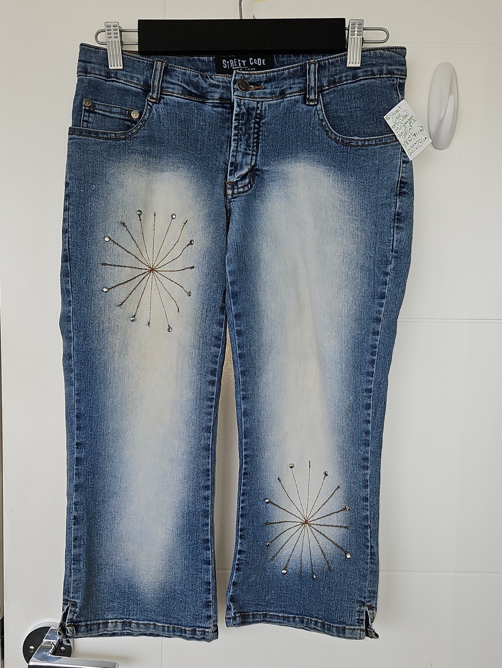 Street Code Women's Blue Cropped Embellished Jeans